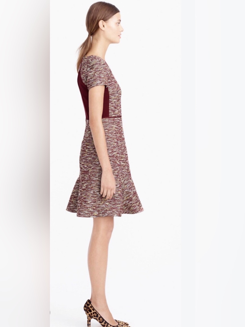 J.Crew Mixed Tweed Metallic Bouclé Fit & Flare Dress Garnet Size 4